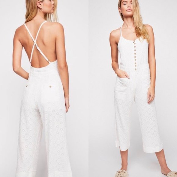 Free People Pants - Free People Size 10 White Honeycomb Jumpsuit